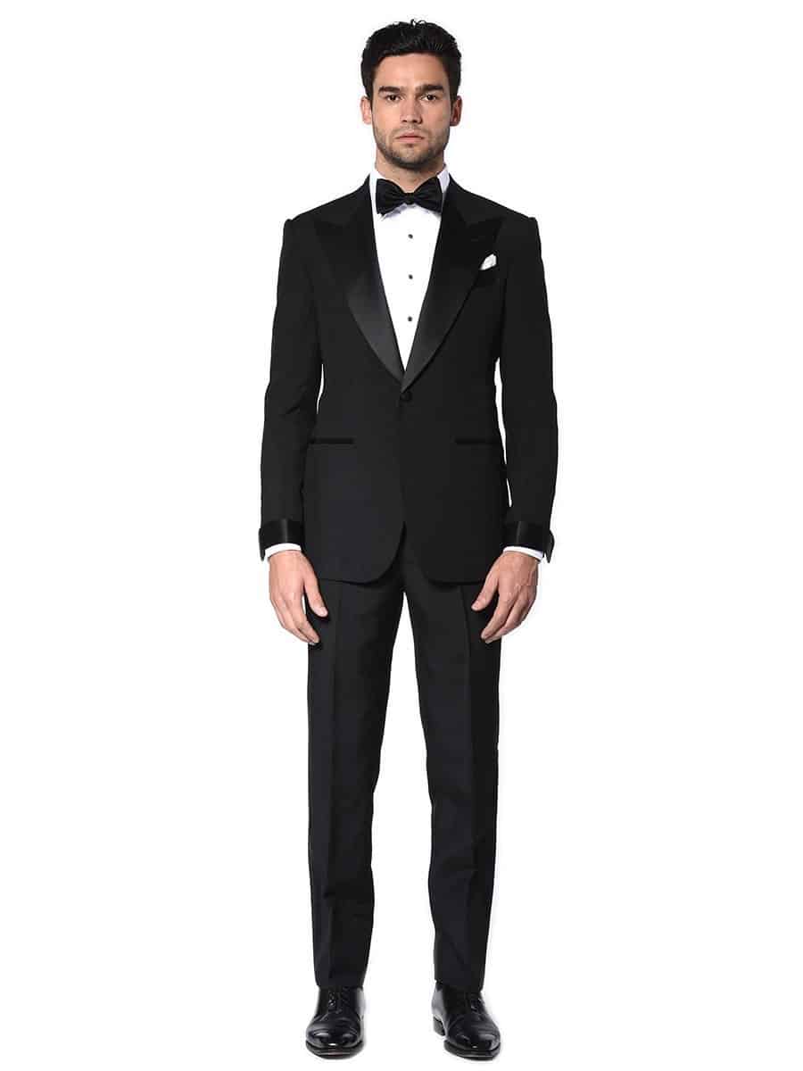 (product) Black Wool Mohair Bespoke Suit, full front view