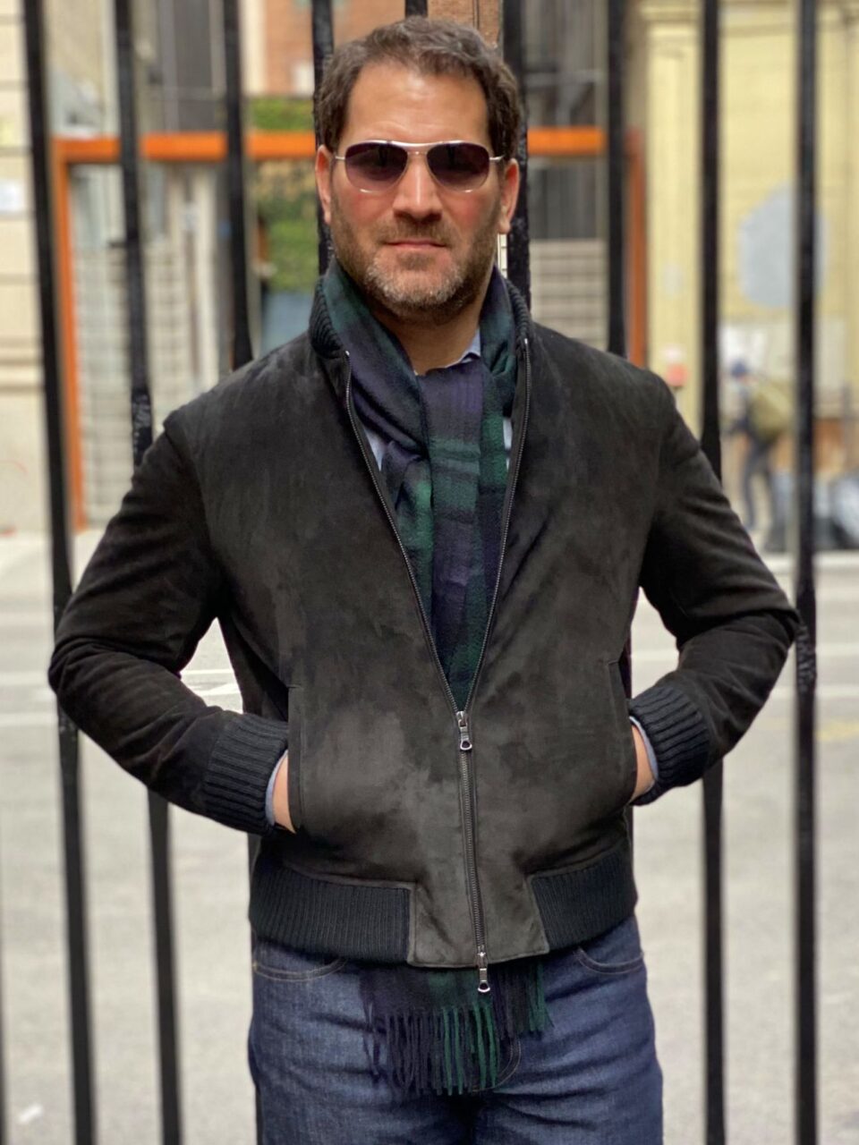 (product) Black Lamb Suede Bomber