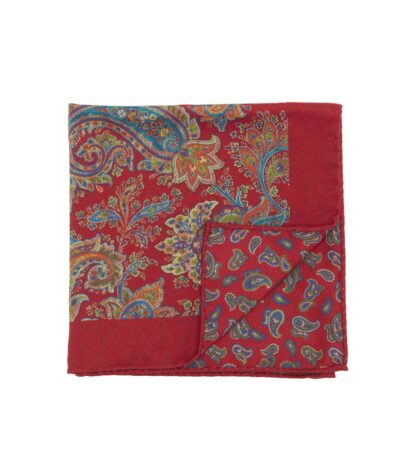 (product) Red Double Sided Multicolor Floral and Paisley Pocket Square