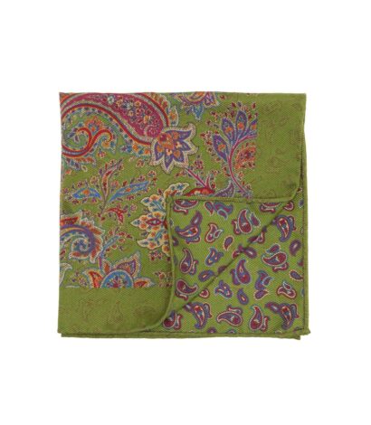 (product) Green Double Sided Multicolor Floral and Paisley Pocket Square