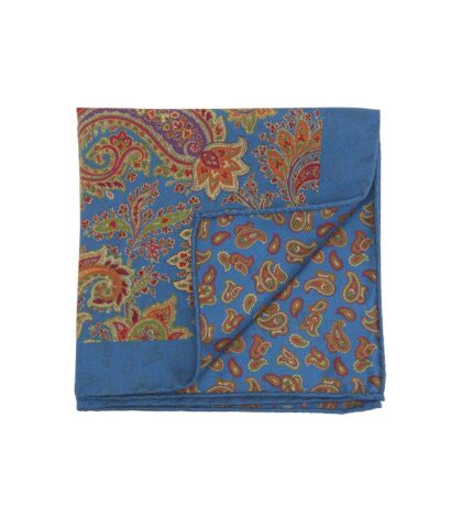 (product) Blue Double Sided Multicolor Floral and Paisley Pocket Square