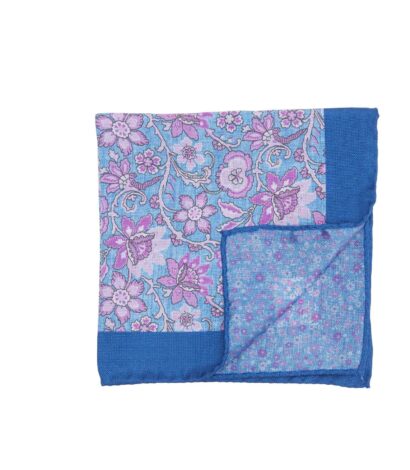 (product) Blue and Pink Double Sided Pocket Square with Large and Small Flowers