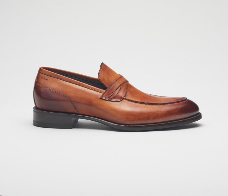 (product) Firenze Burnished Marmo Brown Loafer, Single shoe side view