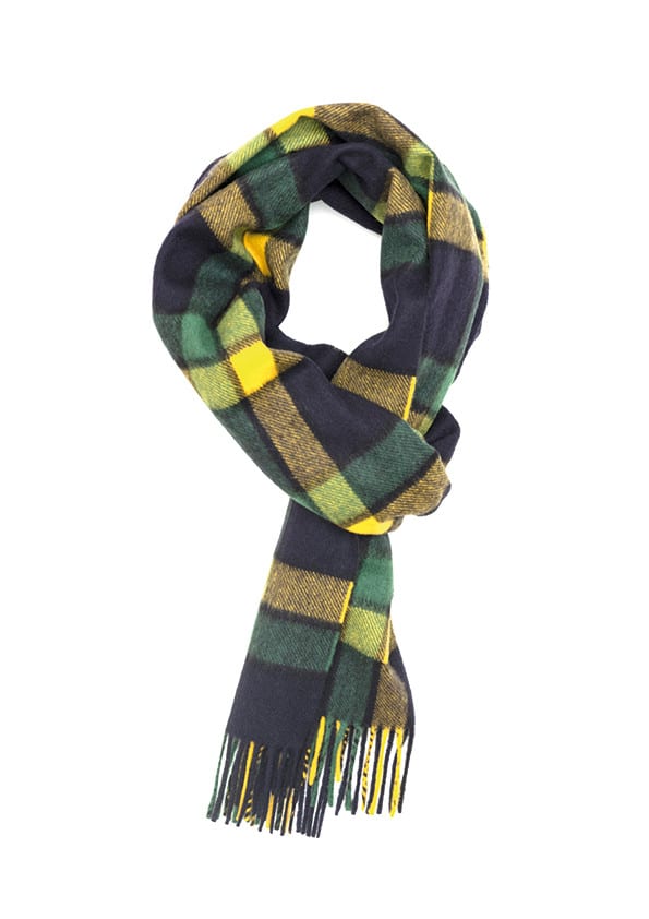 Chatham Navy, Mid Green & Yellow Modern Tartan Classic Cashmere Scarf