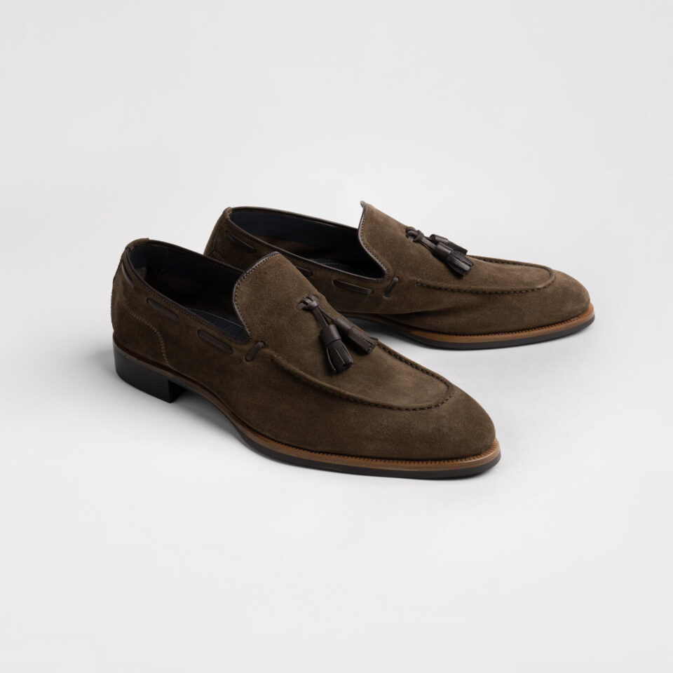 (product) Napoli Bark Suede Loafer, Angled pair view