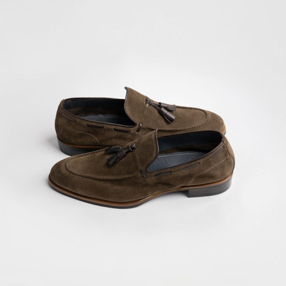 (product) Napoli Bark Suede Loafer, Side view of the pair