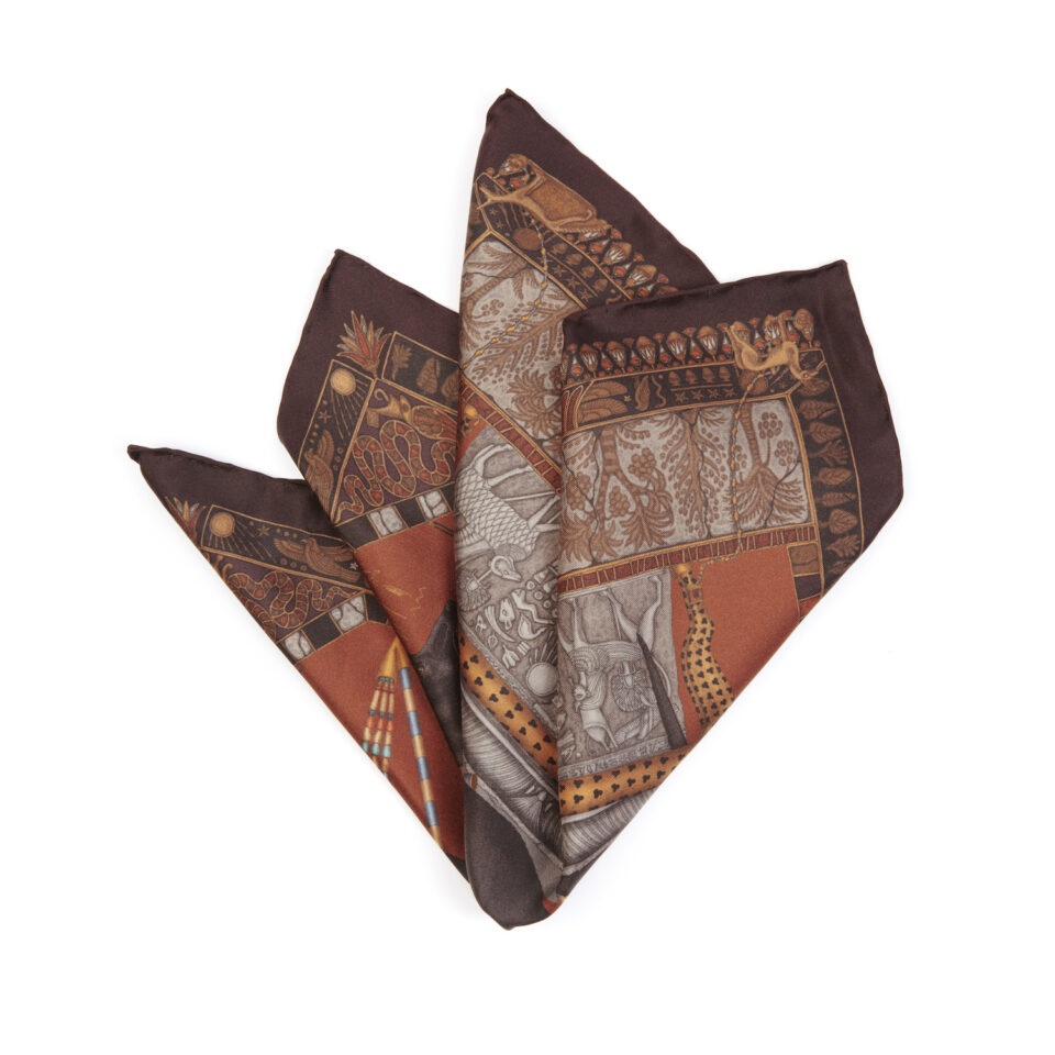 (product) Ode to Anubis Rust/Kohl Pocket Square, folded