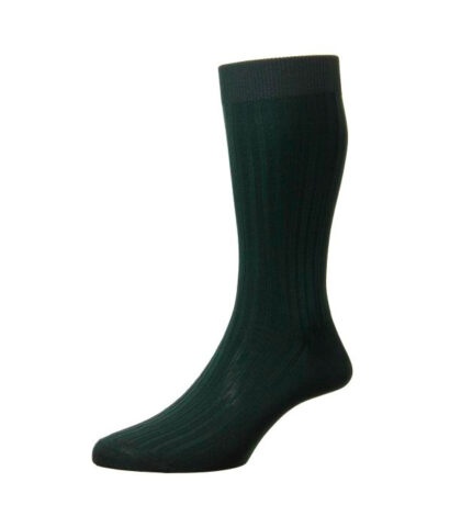 (product) Pantherella Danvers Mid-Calf Cotton Socks - Dark Green