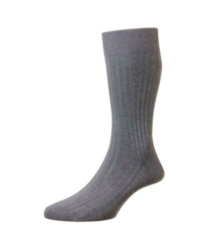 (product) Pantherella Danvers Mid-Calf Cotton Socks - Mid Grey Mix