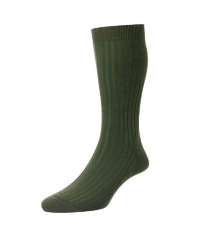 (product) Pantherella Laburnum Mid-Calf Wool Socks - Leaf Green
