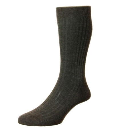 (product) Pantherella Laburnum Mid-Calf Wool Socks - Dark Brown Mix