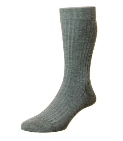 (product) Pantherella Laburnum Mid-Calf Wool Socks - Mid Grey Mix