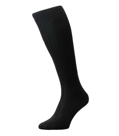 (product) Pantherella Asberley Over-the-Calf Formal Silk Socks - Black (Large)