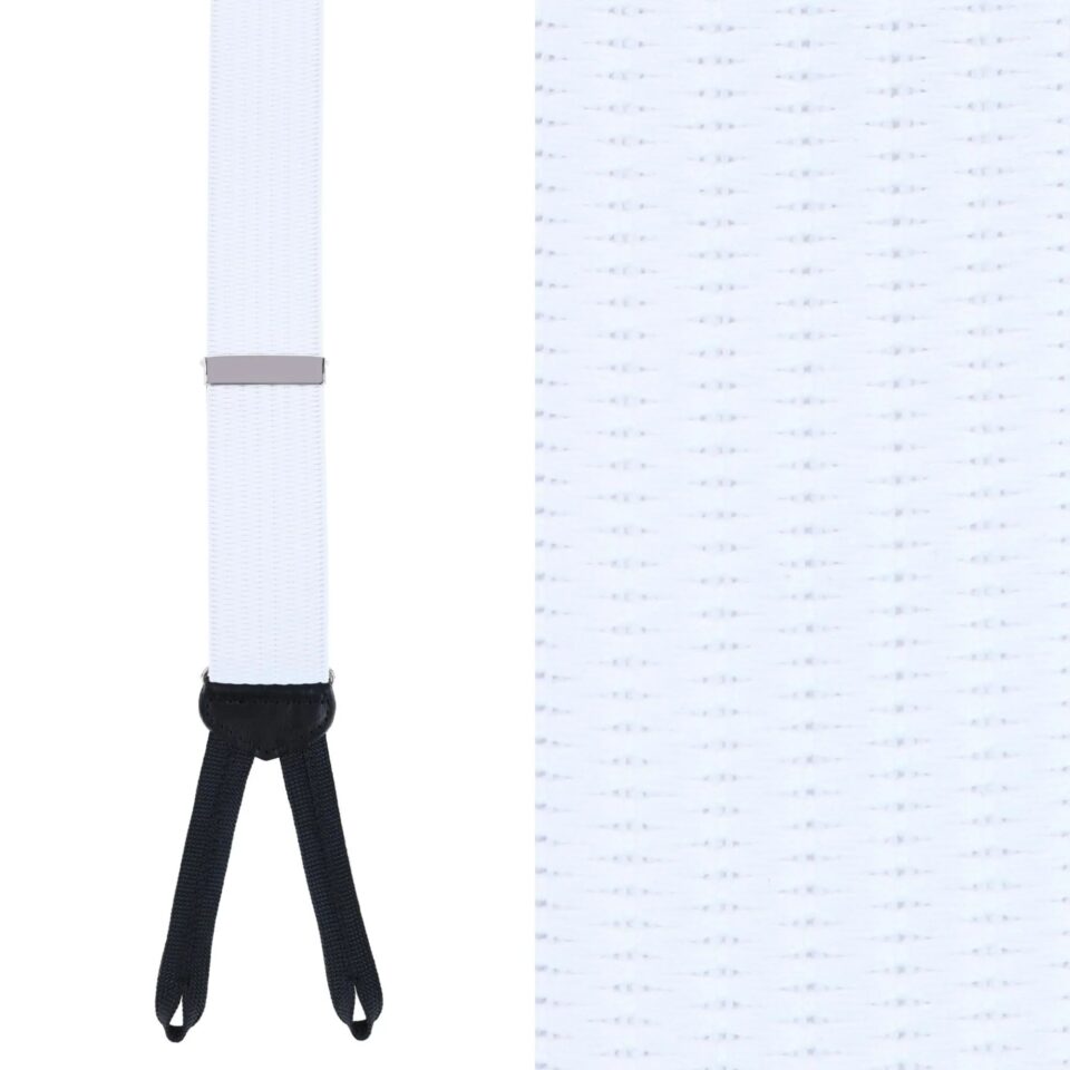 Trafalgar Regal Formal White Stretch Suspenders, Close-up view