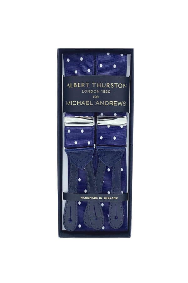 Albert Thurston Royal Blue Suspenders with White Dots (Short)