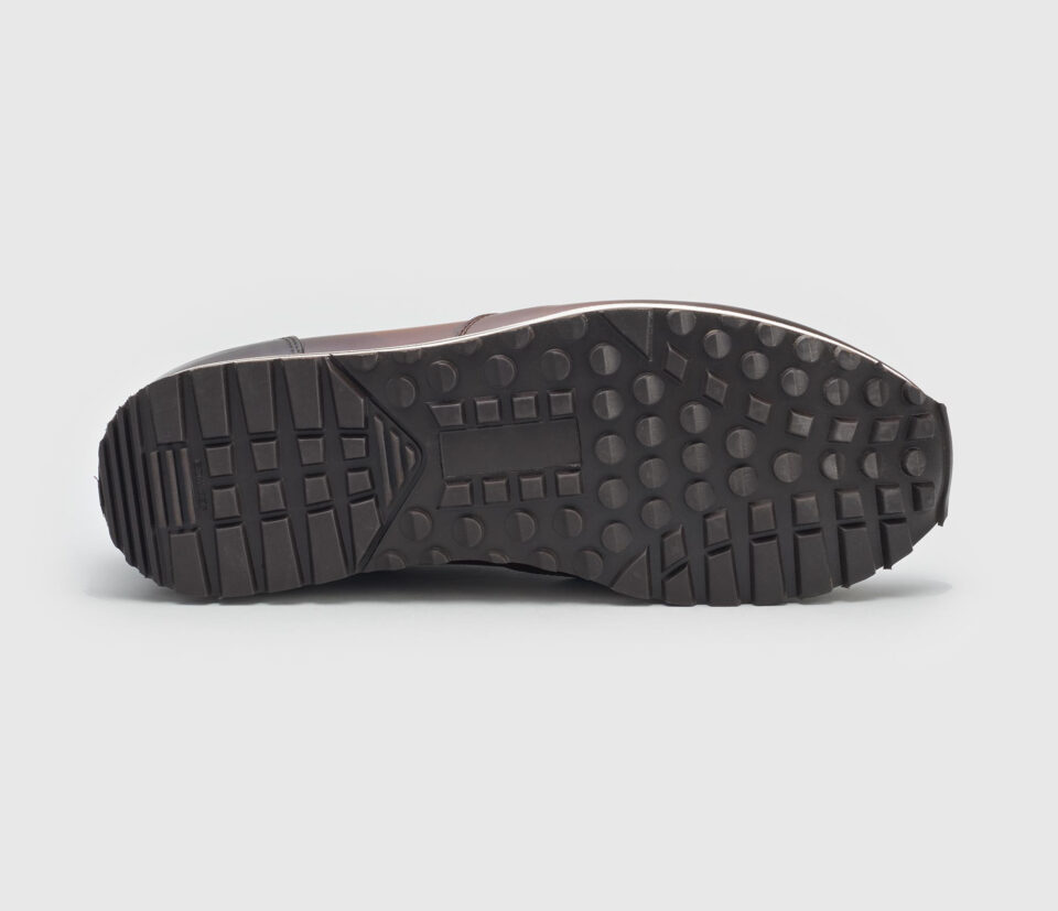 (product) Trieste Brown Leather Dress Sneakers, Sole view