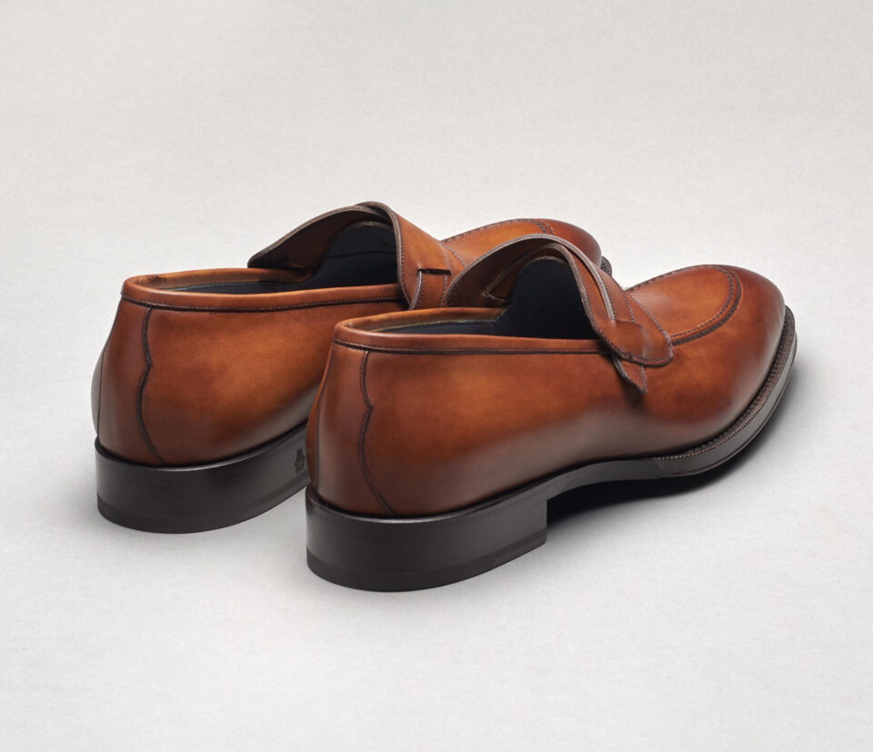 (product) Brienza Cacao Italian Loafer, Back view of the pair