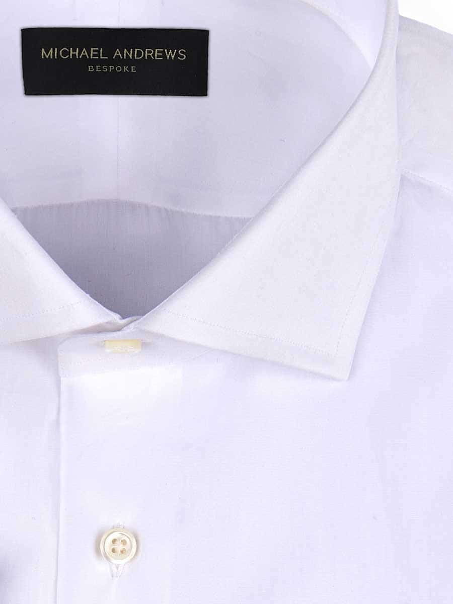 (product) White Poplin Spread Collar Shirt, close-up view of the collar