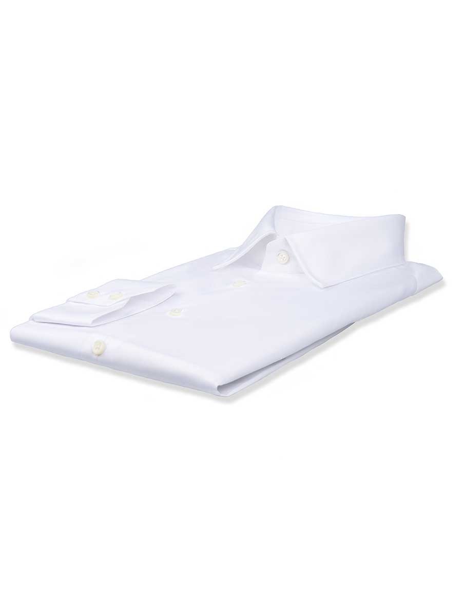 (product) White Stretch Poplin Traditional Collar Shirt, folded and displayed flat