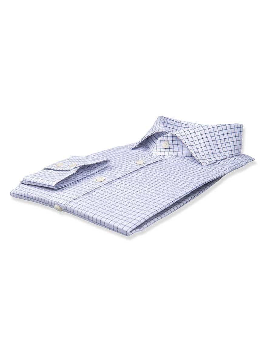 (product) Navy Royal Oxford Check Spread Collar Shirt, folded and displayed flat