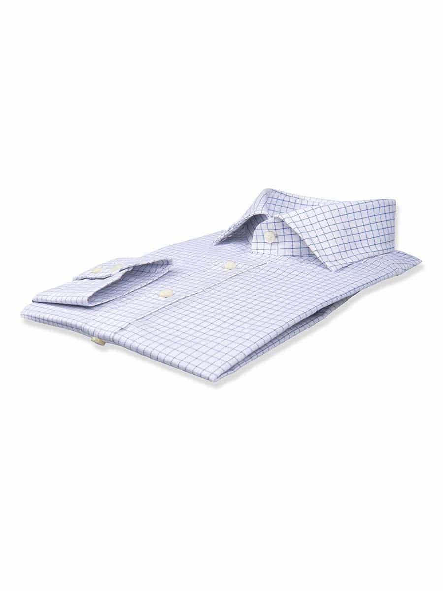 (product) Sky Blue Royal Oxford Check Spread Collar Shirt, folded and displayed flat