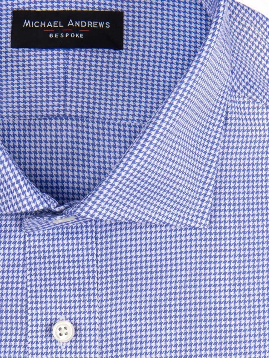 (product) Periwinkle Twill Houndstooth Spread Collar Shirt, close-up view
