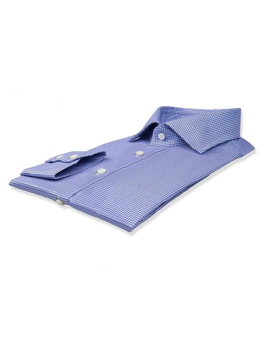 (product) Periwinkle Twill Houndstooth Spread Collar Shirt, folded and displayed flat
