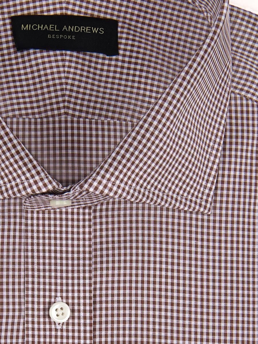(product) Brown Textured Micro Gingham Spread Collar Shirt, close-up view