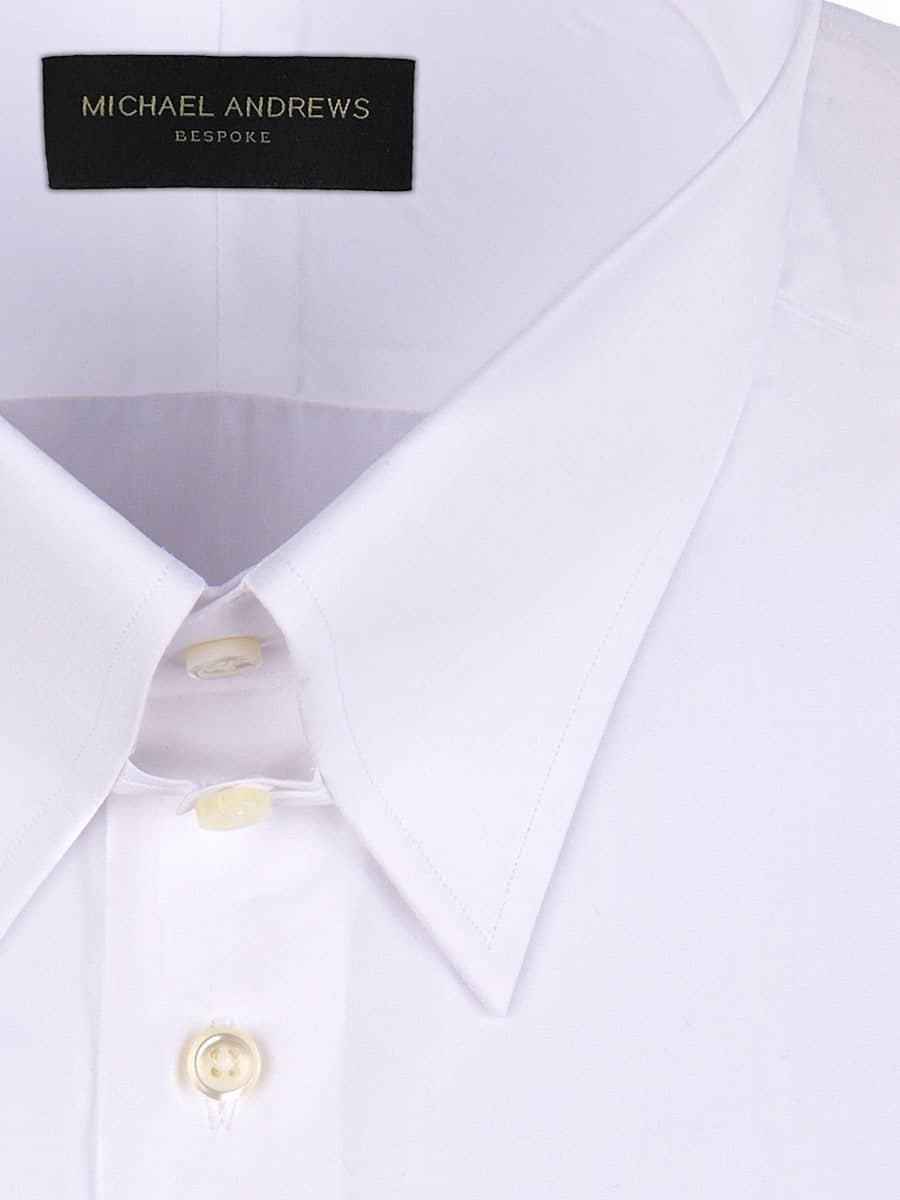 (product) White Poplin Tab Collar Shirt, featuring a close-up of the collar detailing