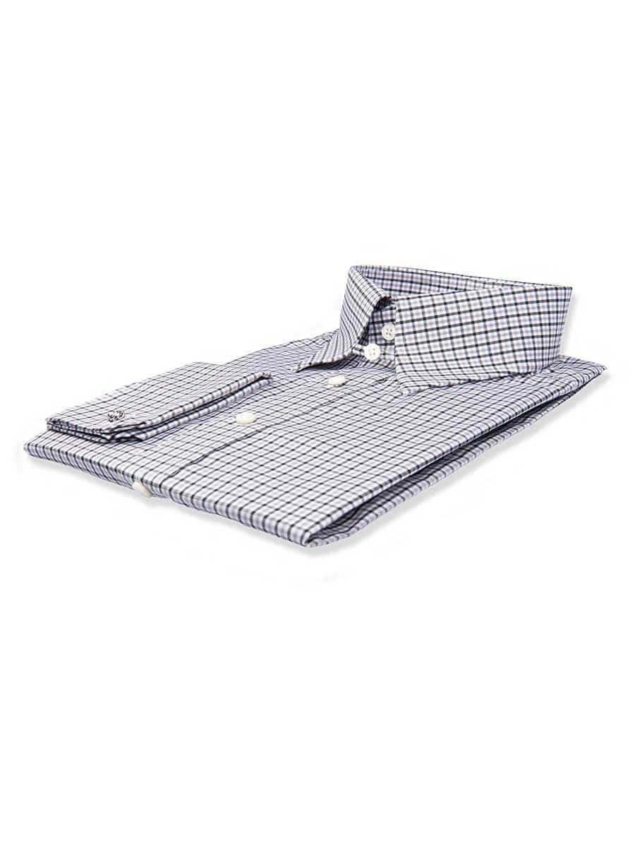 (product) Charcoal & Tattersall Tab Collar Shirt, folded and displayed flat