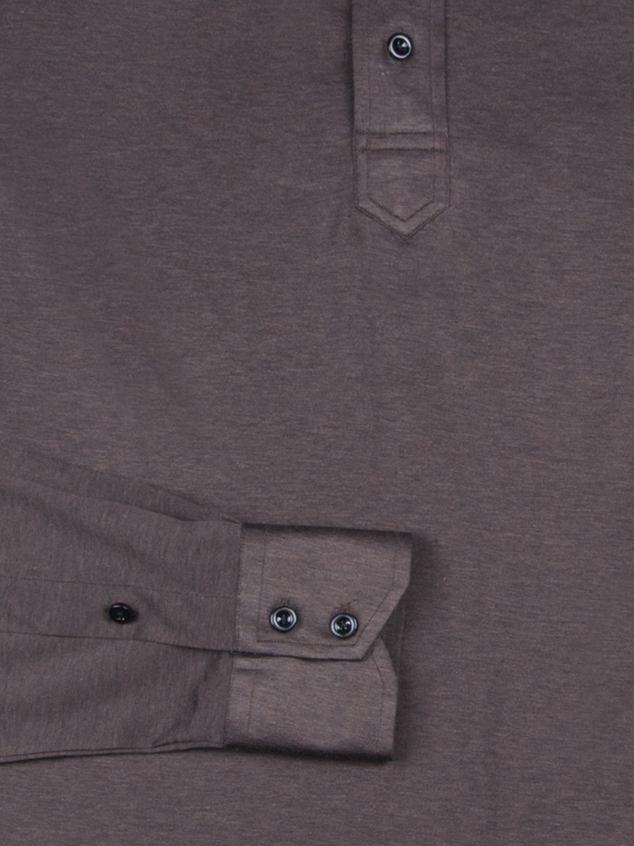 (product) Dark Brown Jersey Long Sleeve Polo Shirt, cuff detail