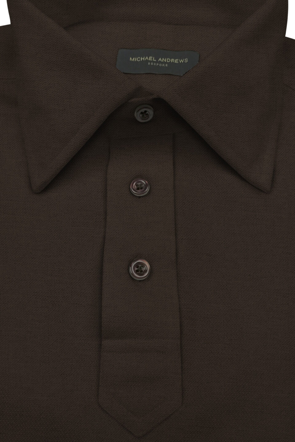 (product) Brown Pique Short Sleeve Polo Shirt, showcasing collar and button details