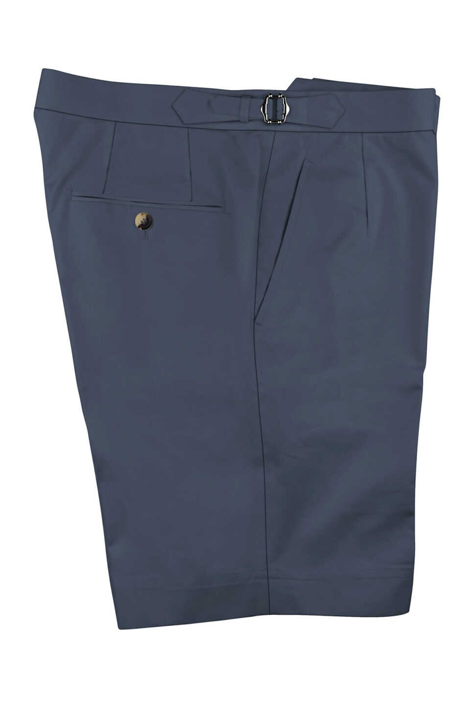 (product) Marine Blue Cotton Shorts featuring a buttoned side pocket