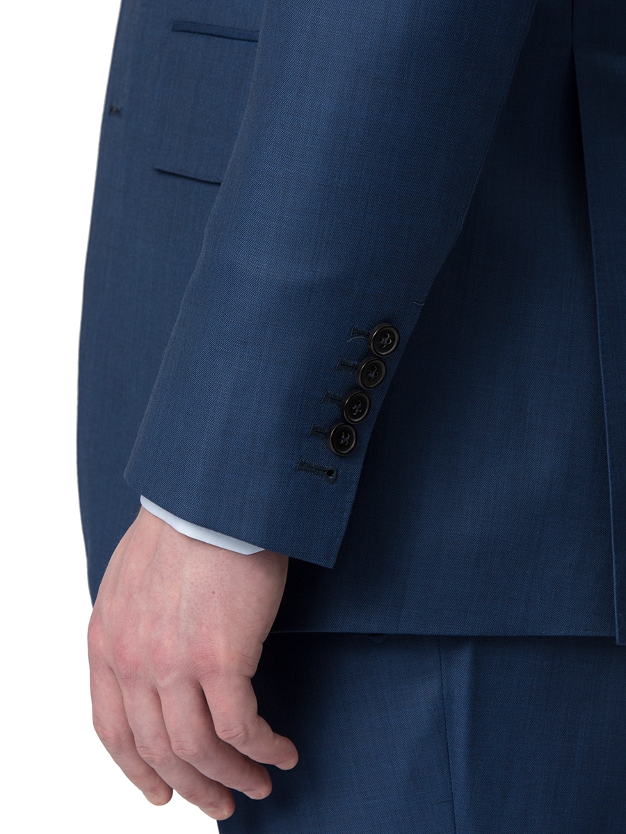 (product) Marine Blue Sharkskin Bespoke Suit, cuff detail