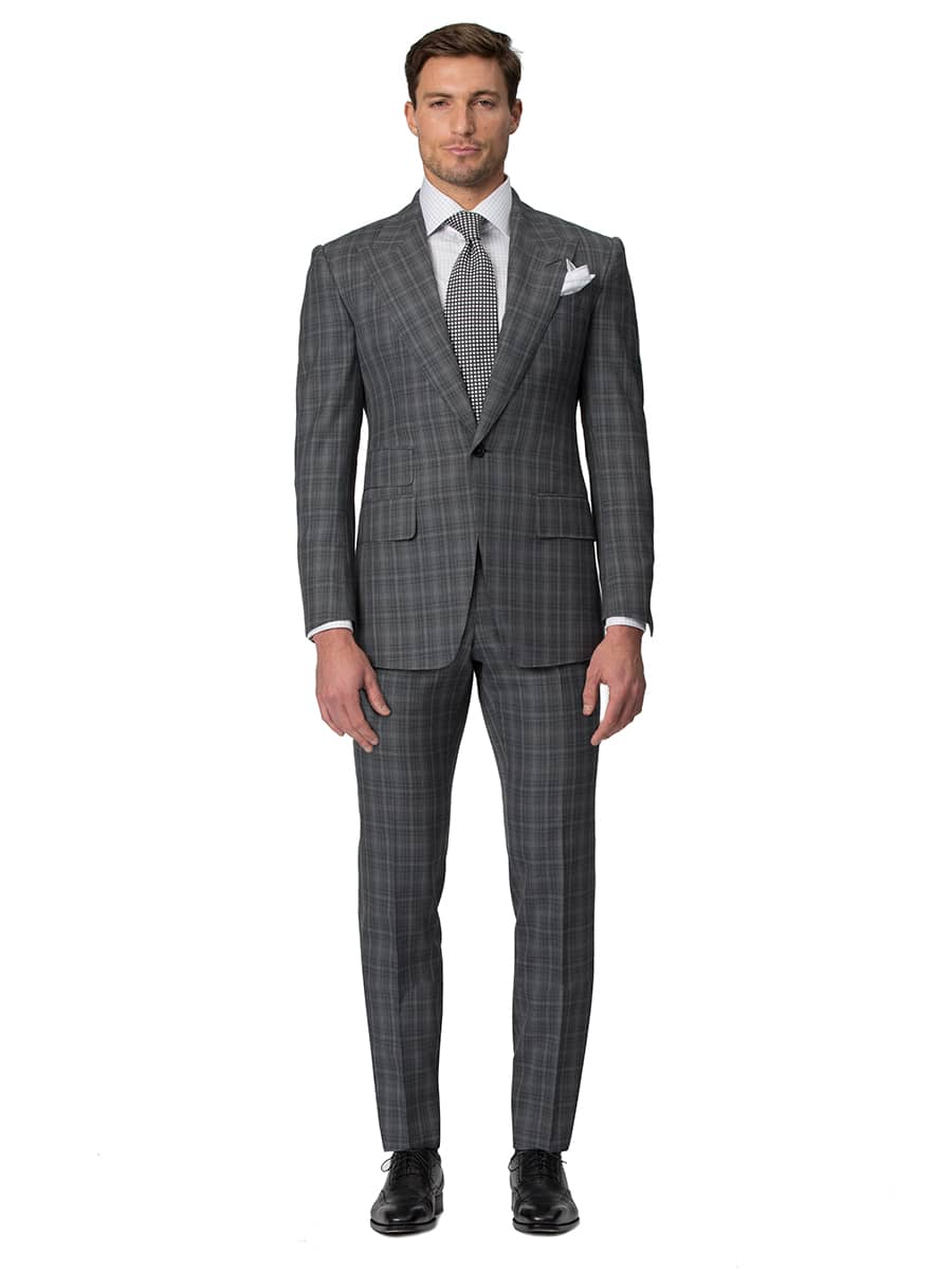 (product) Grey Windowpane Bespoke Suit, full front view