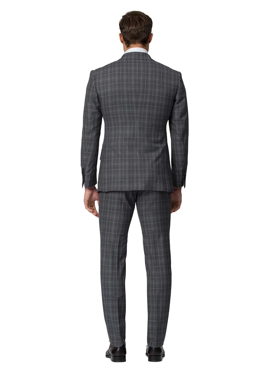 (product) Grey Windowpane Bespoke Suit, back view