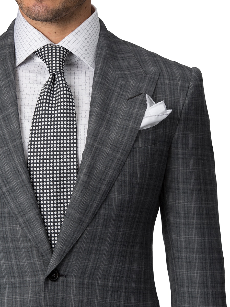 (product) Grey Windowpane Bespoke Suit, lapel detail
