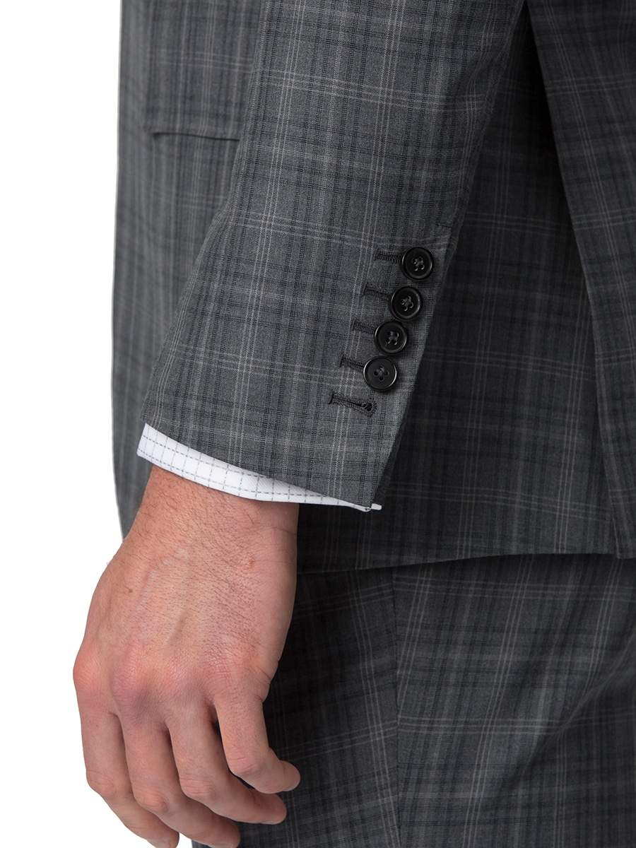 (product) Grey Windowpane Bespoke Suit, cuff detail