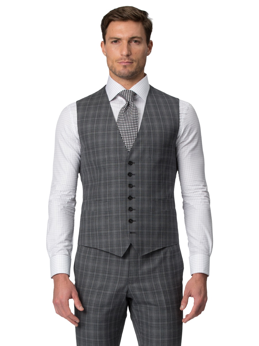 (product) Grey Windowpane Bespoke Suit Vest