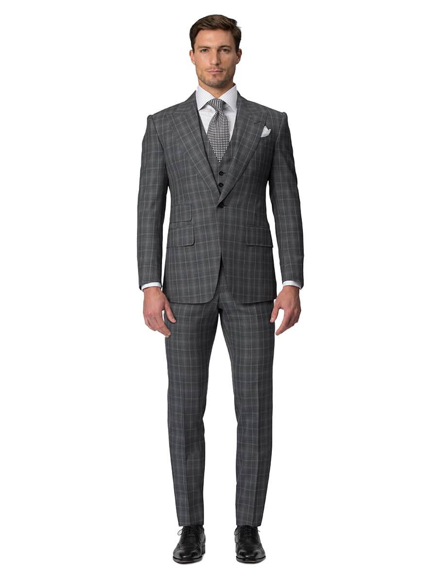 (product) Grey Windowpane Bespoke Suit, full front view