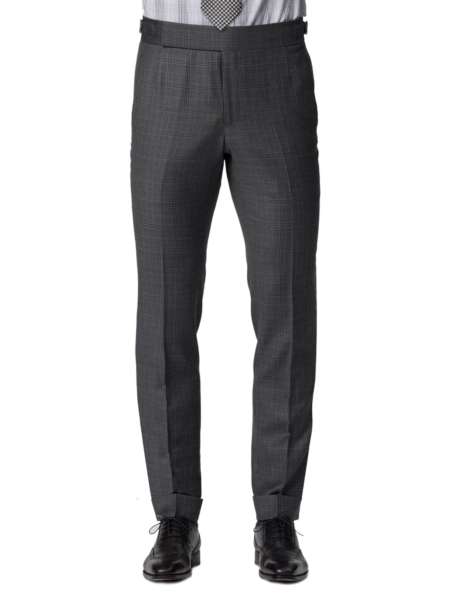 (product) Grey Macro Windowpane Bespoke Suit, pants detail