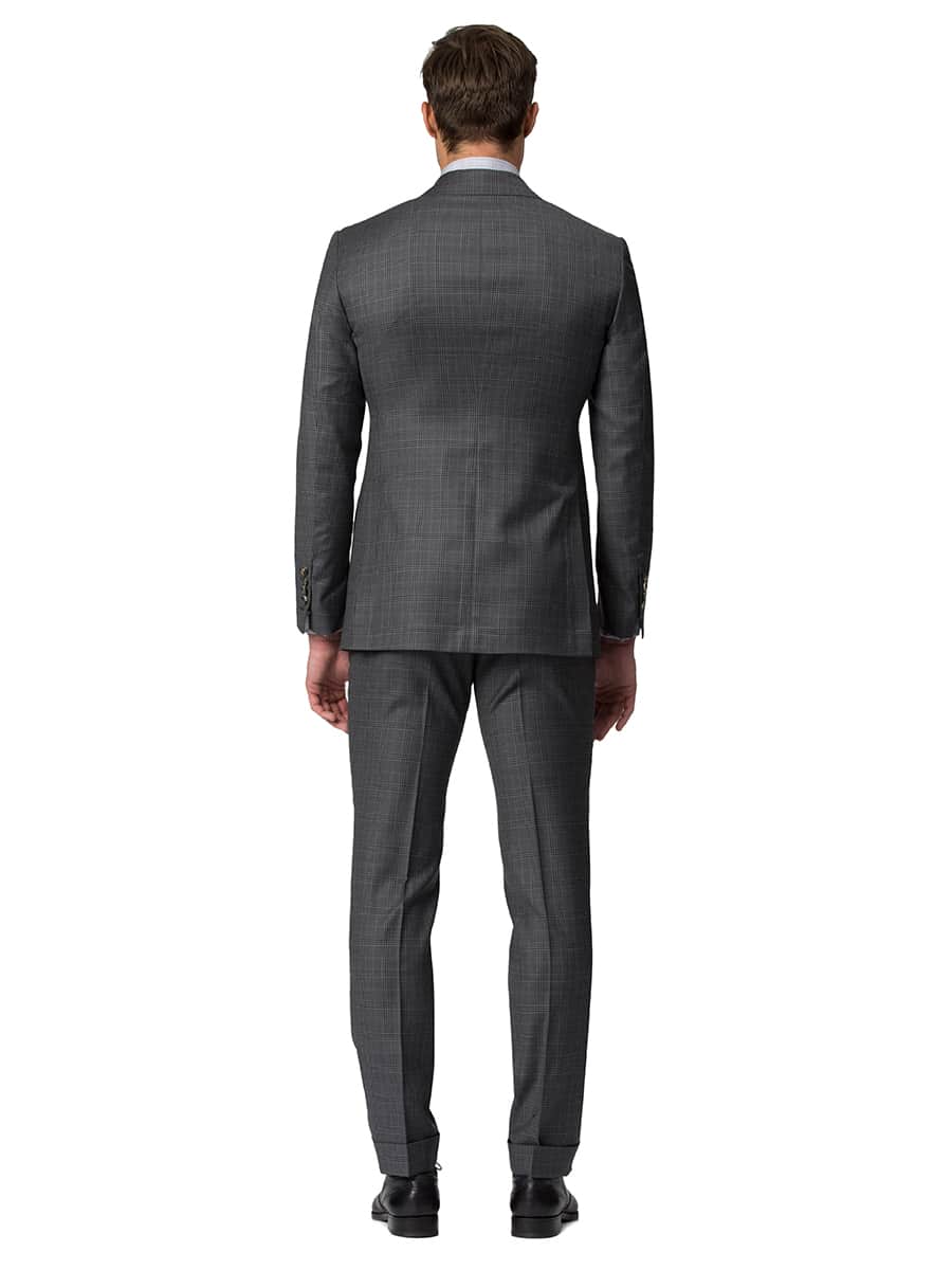 (product) Grey Macro Windowpane Bespoke Suit, back view