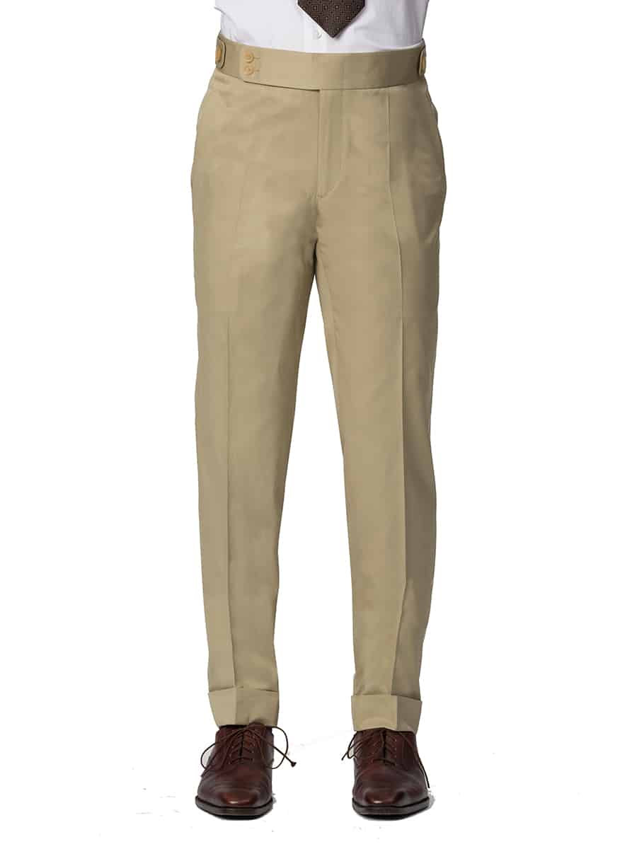 (product) Khaki Cotton Bespoke Suit, pants detail