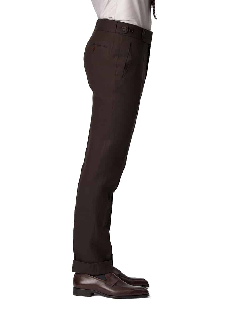 (product) Dark Brown Linen Bespoke Trouser, side view