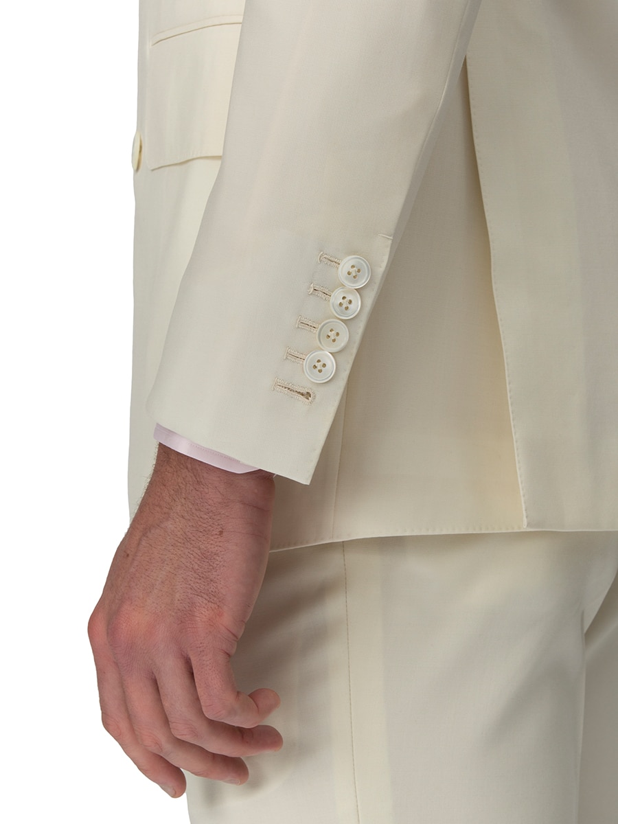 (product) Cream Plain Weave Bespoke Suit, cuff detail