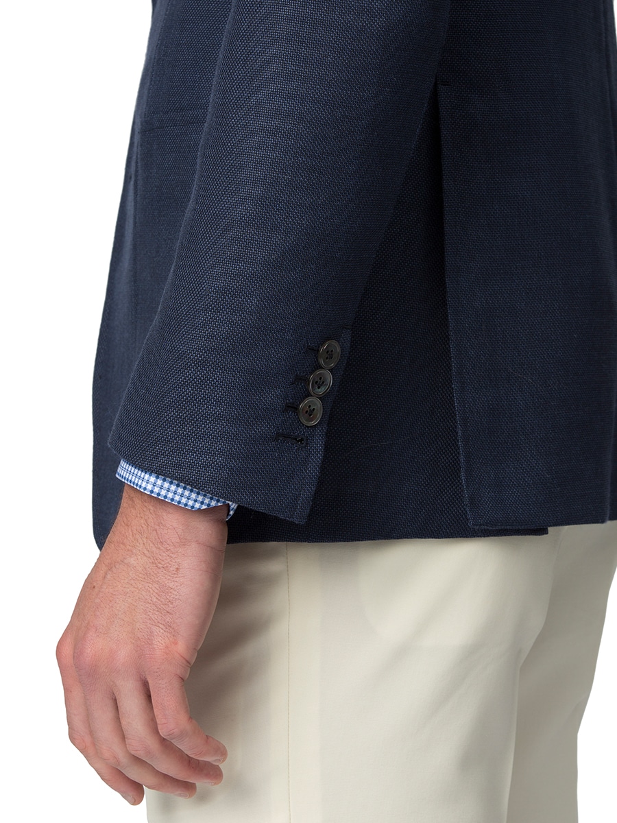 (product) Navy Mohair Hopsack Bespoke Sport Coat, cuff detail