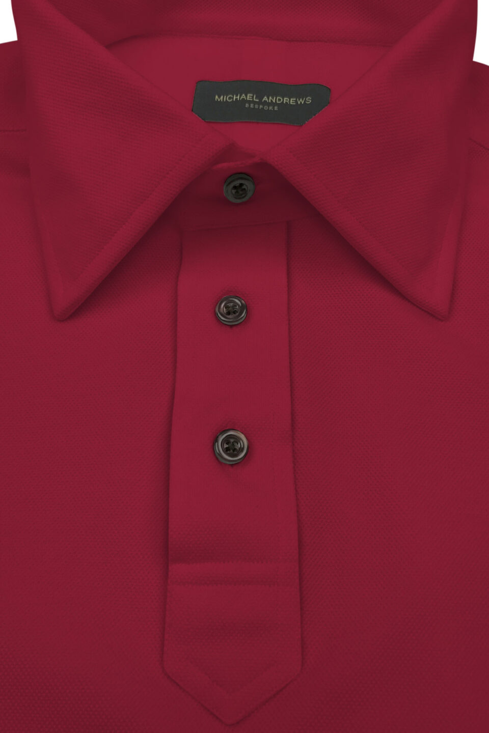 (product) Maroon Red Pique Polo Shirt, close-up of collar and buttons
