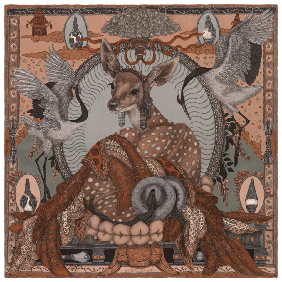 (product) The Song Deer Coral/ Quart Pocket Square, Full view