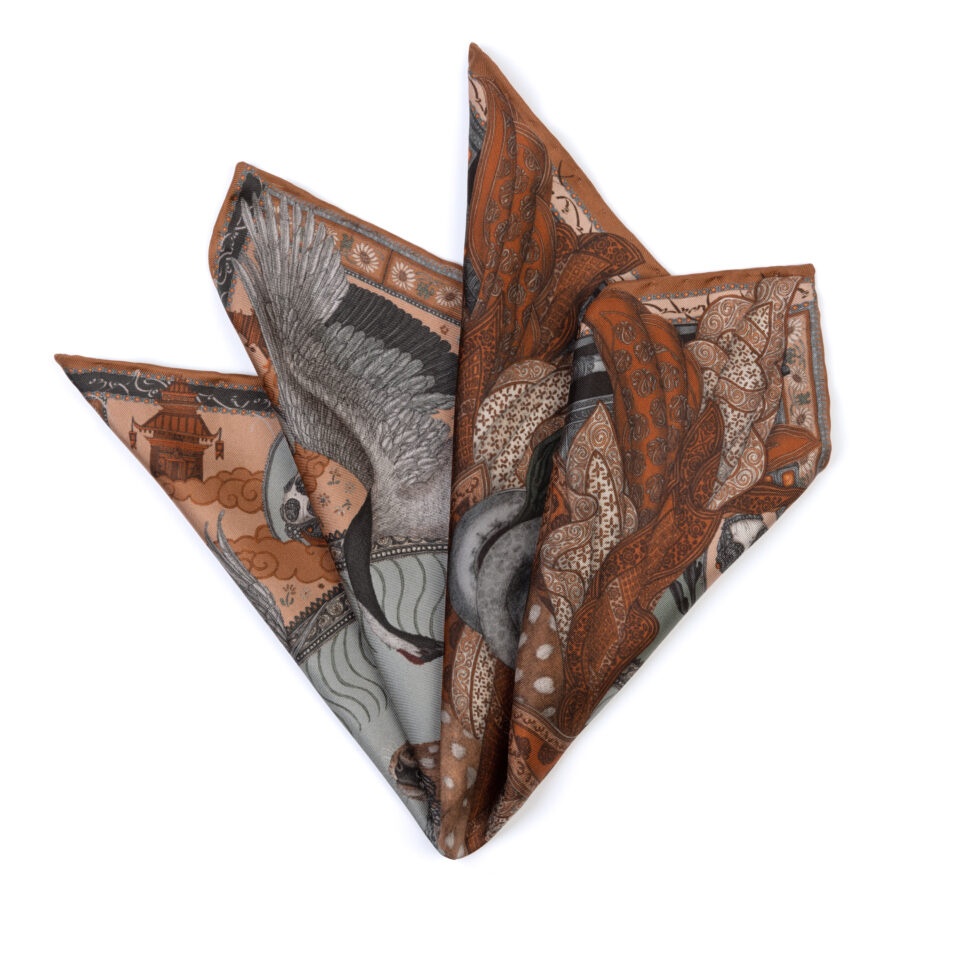 (product) The Song Deer Coral/ Quartz Pocket Square, Folded