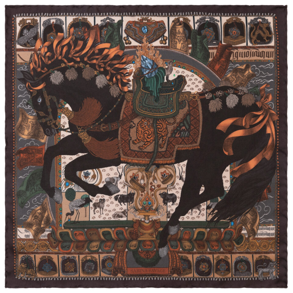 (product) The Wind Horse Coal/Cloud Pocket Square, Full view